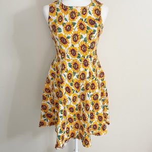 Vintage 90s Sunflower Fit and Flare Dress Sz M